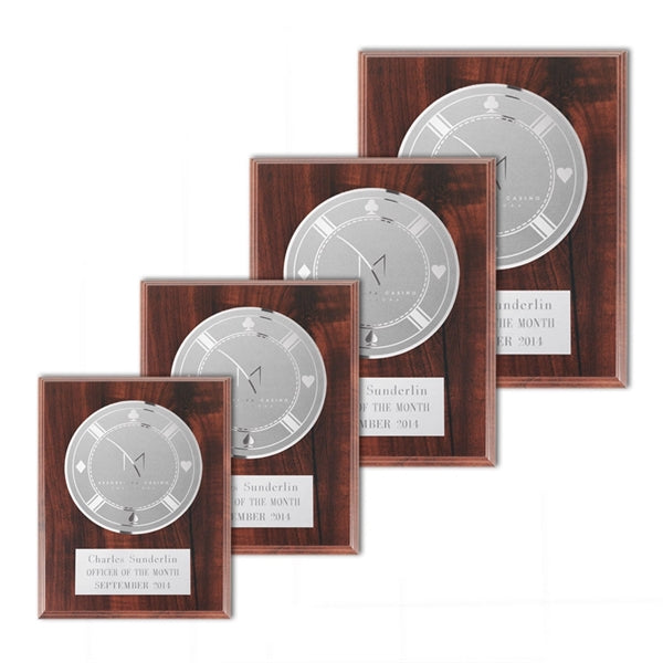 Etch/Frosted Plaq - Walnut Finish/Silver