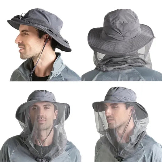 Outdoor Fishing Cap Mesh Head Net Face Protector Sun Hat