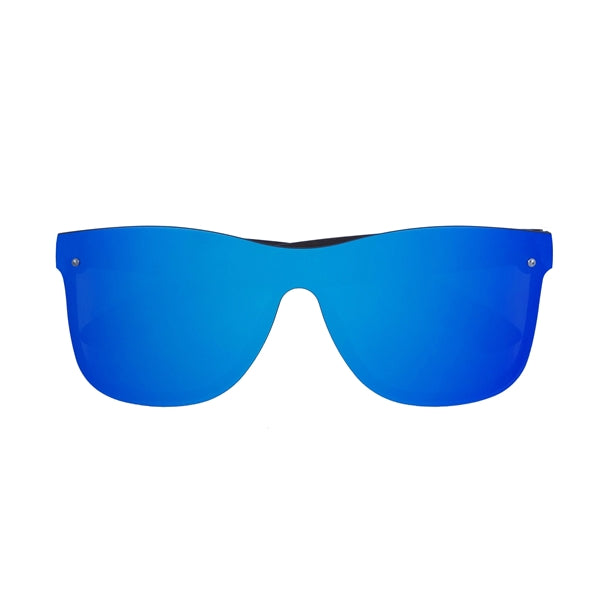 Reflective Frame-less Sunglasses with Wood Tone Arms