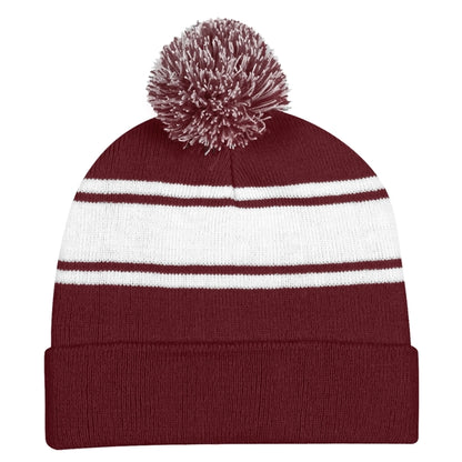 Two-Tone Knit Pom Beanie with Cuff