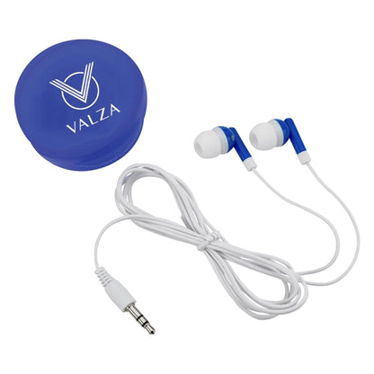 Earbuds In Round Plastic Case