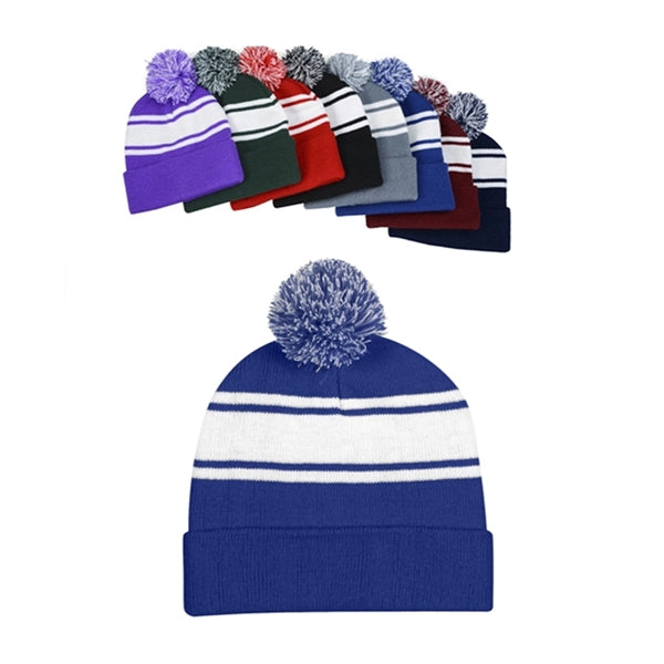 Two-Tone Knit Pom Beanie