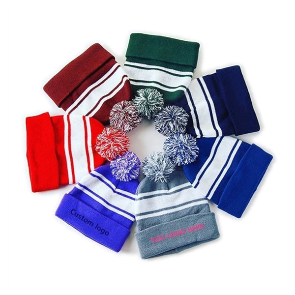 Two-Tone Knit Pom Beanie