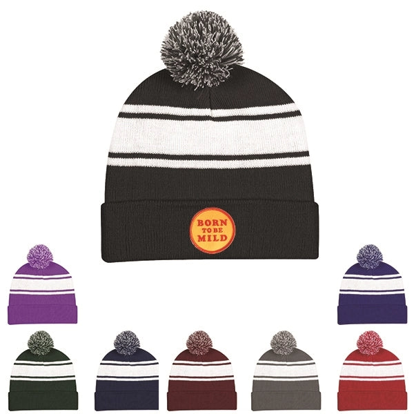 Ideal Two-tone Knitted Pom Beanie for Winter