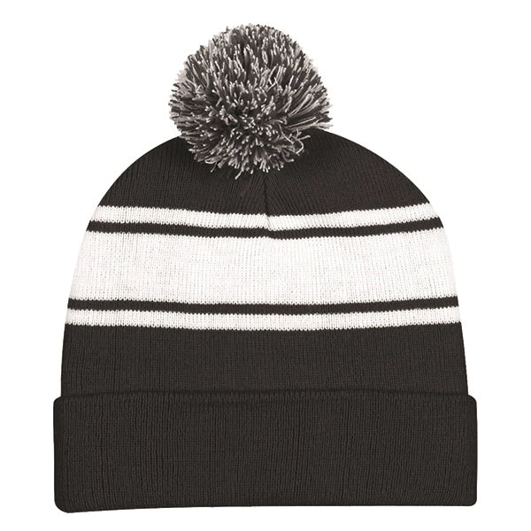 Ideal Two-tone Knitted Pom Beanie for Winter