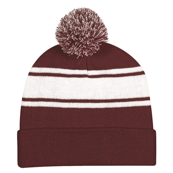 Ideal Two-tone Knitted Pom Beanie for Winter