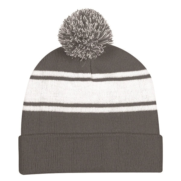Ideal Two-tone Knitted Pom Beanie for Winter