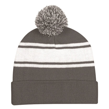 Ideal Two-tone Knitted Pom Beanie for Winter