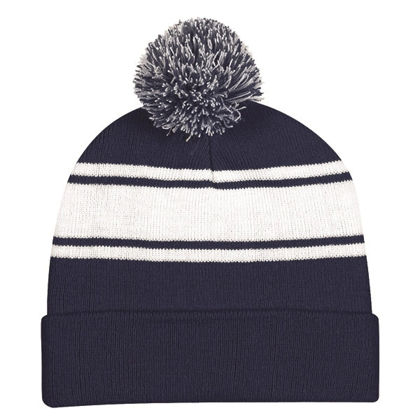 Ideal Two-tone Knitted Pom Beanie for Winter