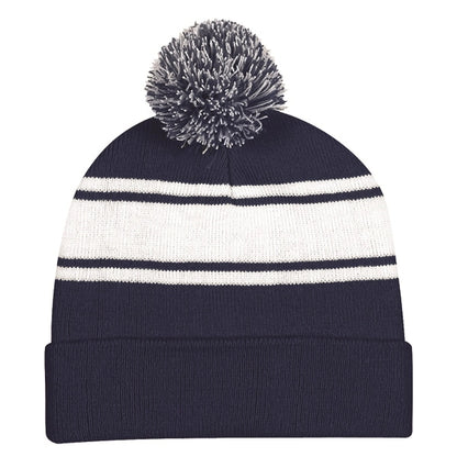 Ideal Two-tone Knitted Pom Beanie for Winter