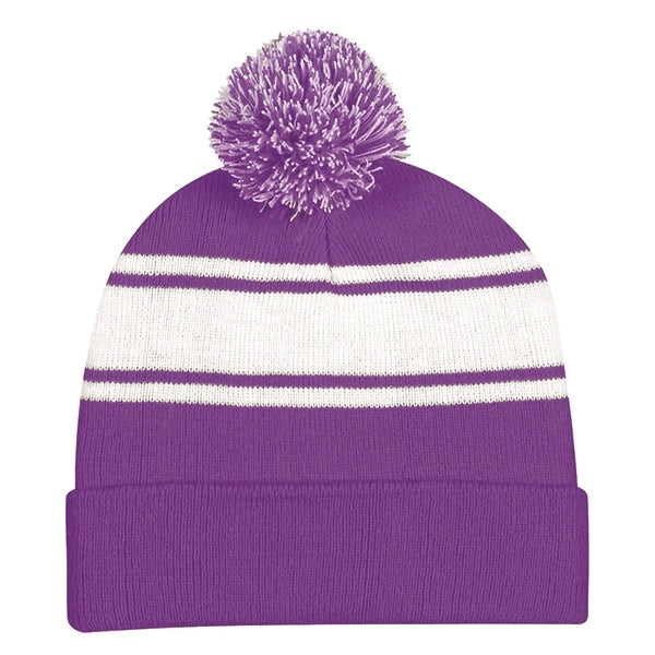 Ideal Two-tone Knitted Pom Beanie for Winter