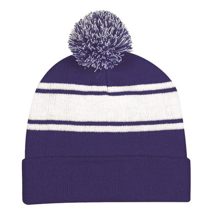 Ideal Two-tone Knitted Pom Beanie for Winter