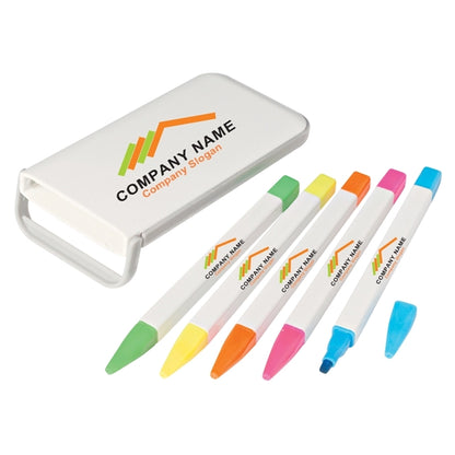 5 Chisel Tip Highlighters in Portable Highlightr Box