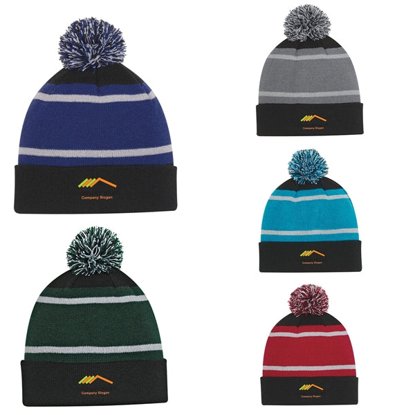 Tri-color Striped Beanie with Cuff