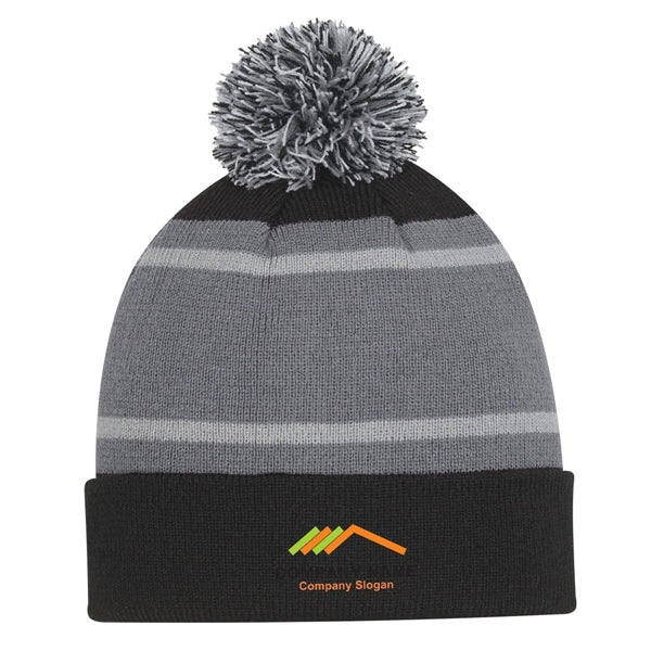 Tri-color Striped Beanie with Cuff