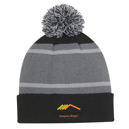 Tri-color Striped Beanie with Cuff