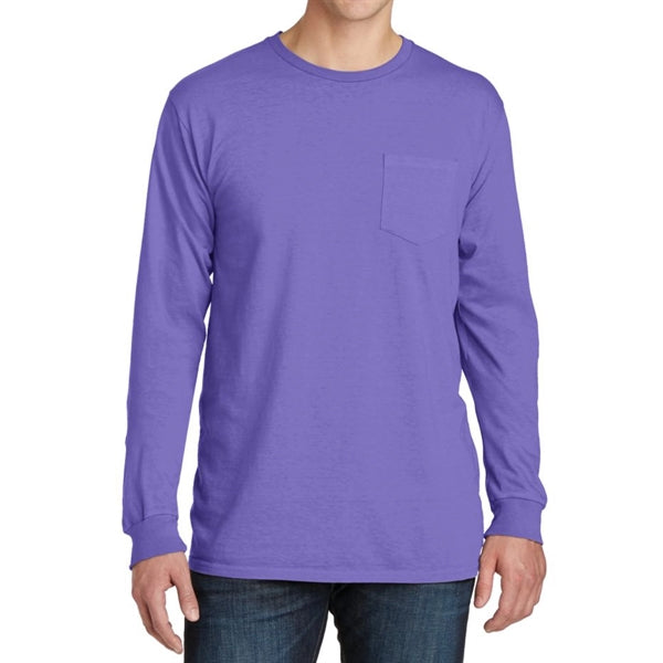 Stylish Pigment-Dyed Long Sleeve Tee with Pocket