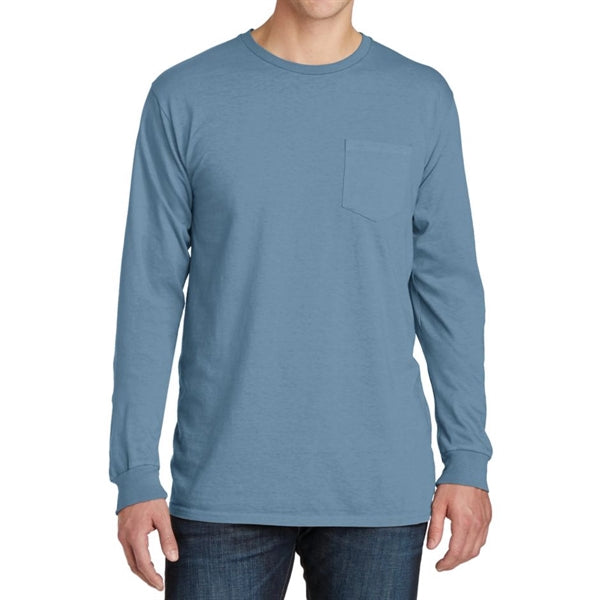 Stylish Pigment-Dyed Long Sleeve Tee with Pocket