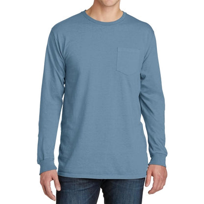 Stylish Pigment-Dyed Long Sleeve Tee with Pocket