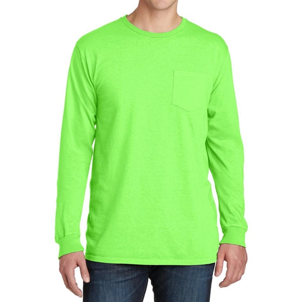 Stylish Pigment-Dyed Long Sleeve Tee with Pocket