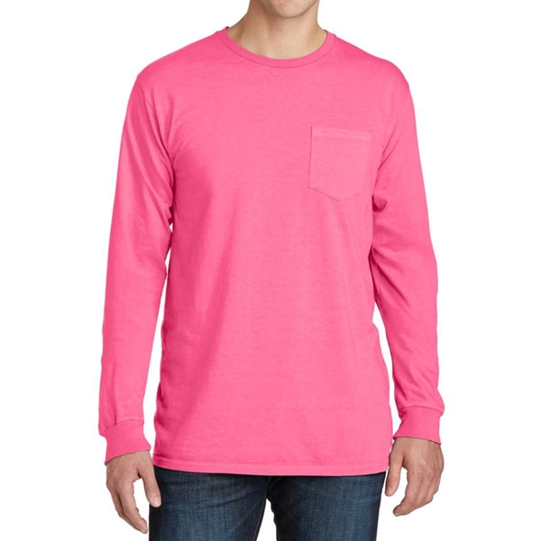 Stylish Pigment-Dyed Long Sleeve Tee with Pocket