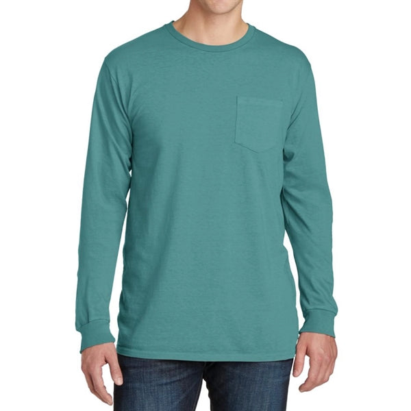 Stylish Pigment-Dyed Long Sleeve Tee with Pocket