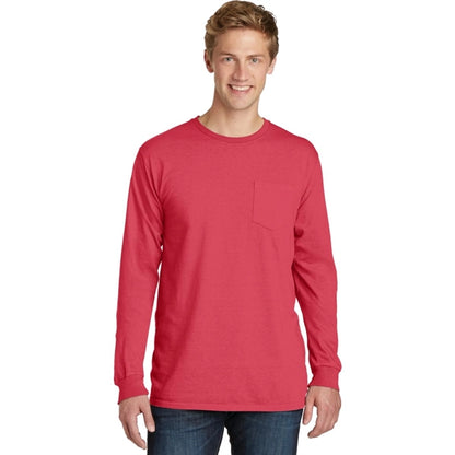 Stylish Pigment-Dyed Long Sleeve Tee with Pocket