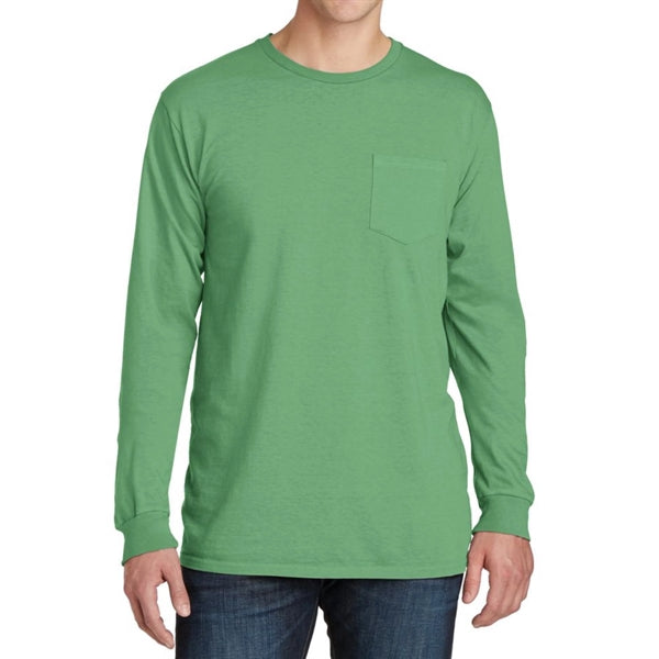 Stylish Pigment-Dyed Long Sleeve Tee with Pocket