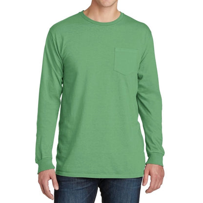 Stylish Pigment-Dyed Long Sleeve Tee with Pocket