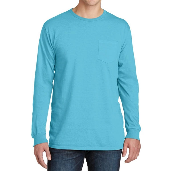 Stylish Pigment-Dyed Long Sleeve Tee with Pocket