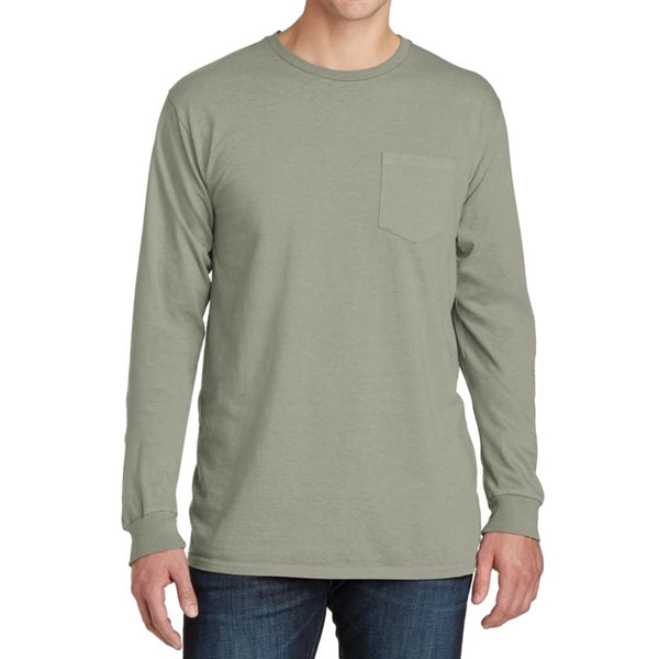 Stylish Pigment-Dyed Long Sleeve Tee with Pocket