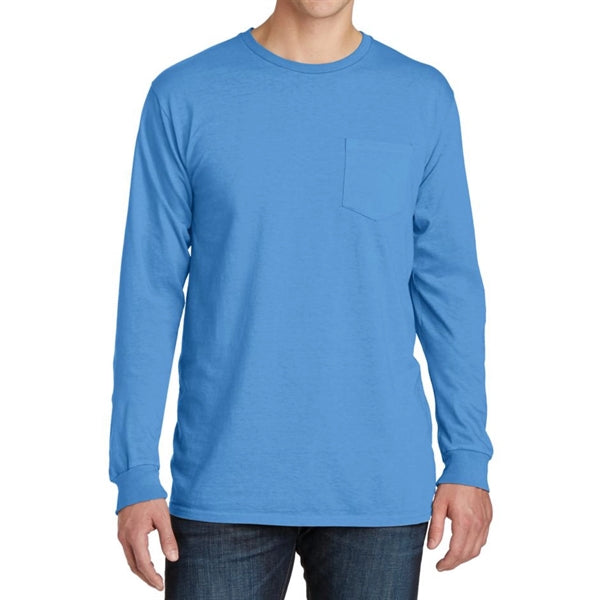 Stylish Pigment-Dyed Long Sleeve Tee with Pocket