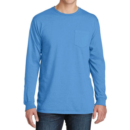 Stylish Pigment-Dyed Long Sleeve Tee with Pocket