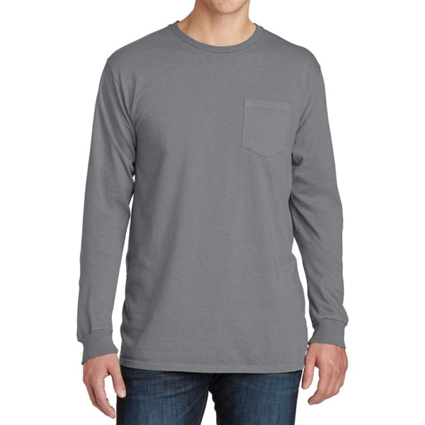 Stylish Pigment-Dyed Long Sleeve Tee with Pocket