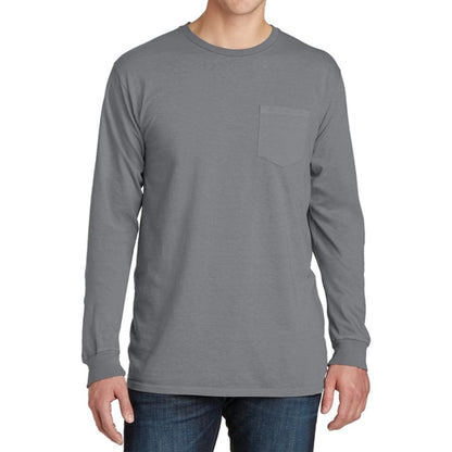 Stylish Pigment-Dyed Long Sleeve Tee with Pocket