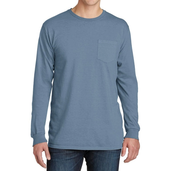 Stylish Pigment-Dyed Long Sleeve Tee with Pocket