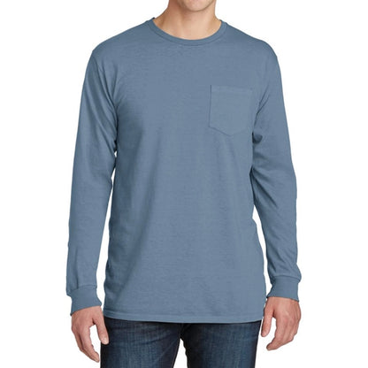 Stylish Pigment-Dyed Long Sleeve Tee with Pocket
