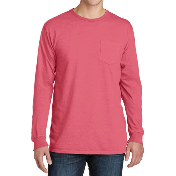 Stylish Pigment-Dyed Long Sleeve Tee with Pocket