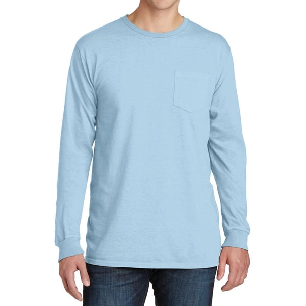 Stylish Pigment-Dyed Long Sleeve Tee with Pocket