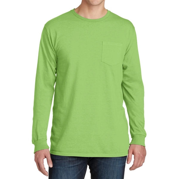 Stylish Pigment-Dyed Long Sleeve Tee with Pocket