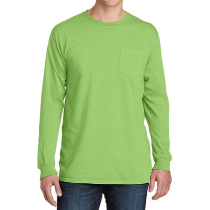 Stylish Pigment-Dyed Long Sleeve Tee with Pocket