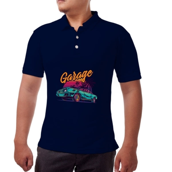 Men's Blue Polo Shirt - Printed (Front and Back)