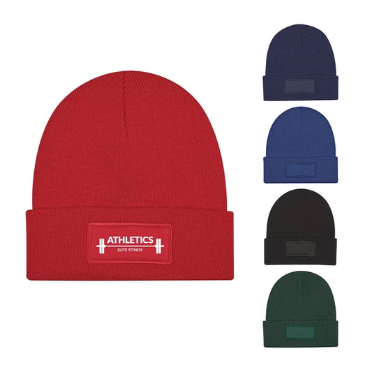 Beanie with Knitted Patch and Cuff