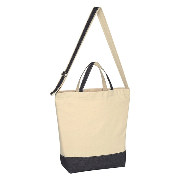 Denim-Accented Cotton-Made Tote Bag