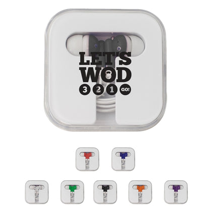 Earphones in Square-Shaped Case