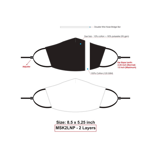 RUSH 2-Layer w/ Full Color Logo Adjustable Face Masks