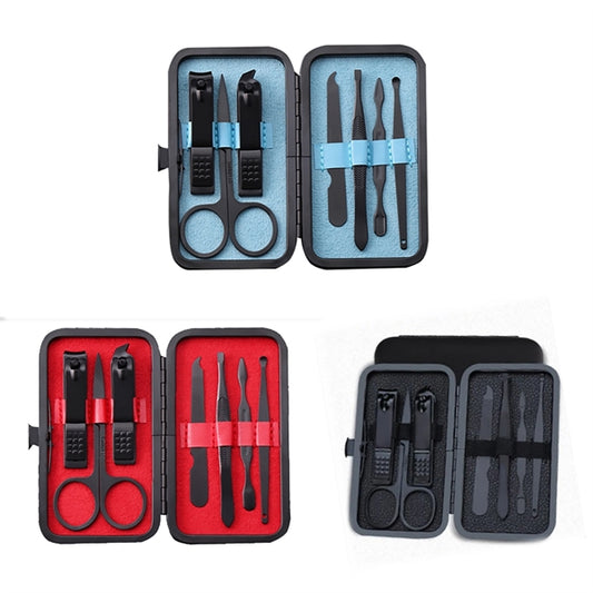7 in 1 Classic Black PU Leather Manicure Nail Clippers Set P