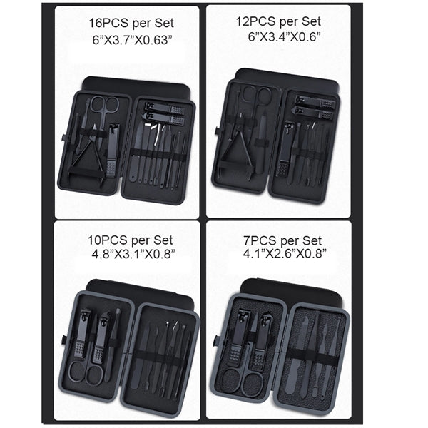 7 in 1 Classic Black PU Leather Manicure Nail Clippers Set P