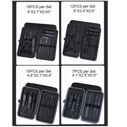 7 in 1 Classic Black PU Leather Manicure Nail Clippers Set P