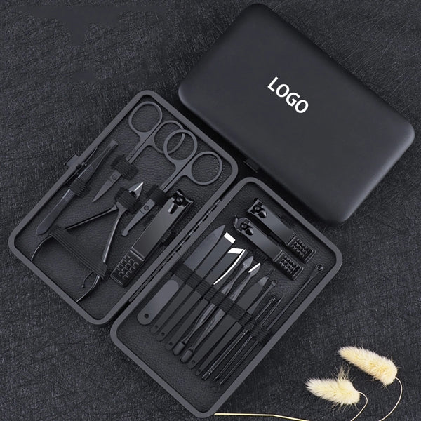 7 in 1 Classic Black PU Leather Manicure Nail Clippers Set P